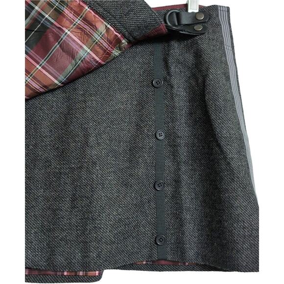Prana Quincy Skirt Grey Coal Wool Blend Wrap Buckle Closure Plaid Lining Size M - Picture 3 of 9